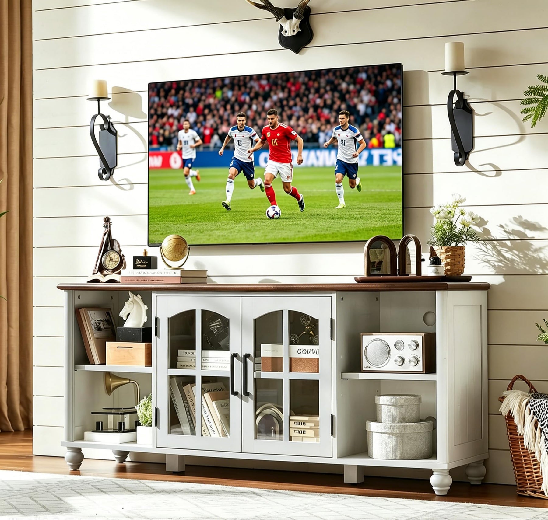 RWYHG Farmhouse TV Stand for 60 in TV, Entertainment Center for Living Room