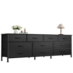 Huuger 63 Inch Dresser for Bedroom, Long Dresser with 10 Fabric Drawers, TV Stand for 55, 65, 70 Inch TV, Toy Storage Organizer for Closet, Rustic Brown
