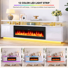 OneBlis 70" Fireplace TV Stand with Double LED Lights for TVs UP to 80", Electric Fireplace Entertainment Center with Storage Cabinets, TV Console for Living Room, Office, Black1