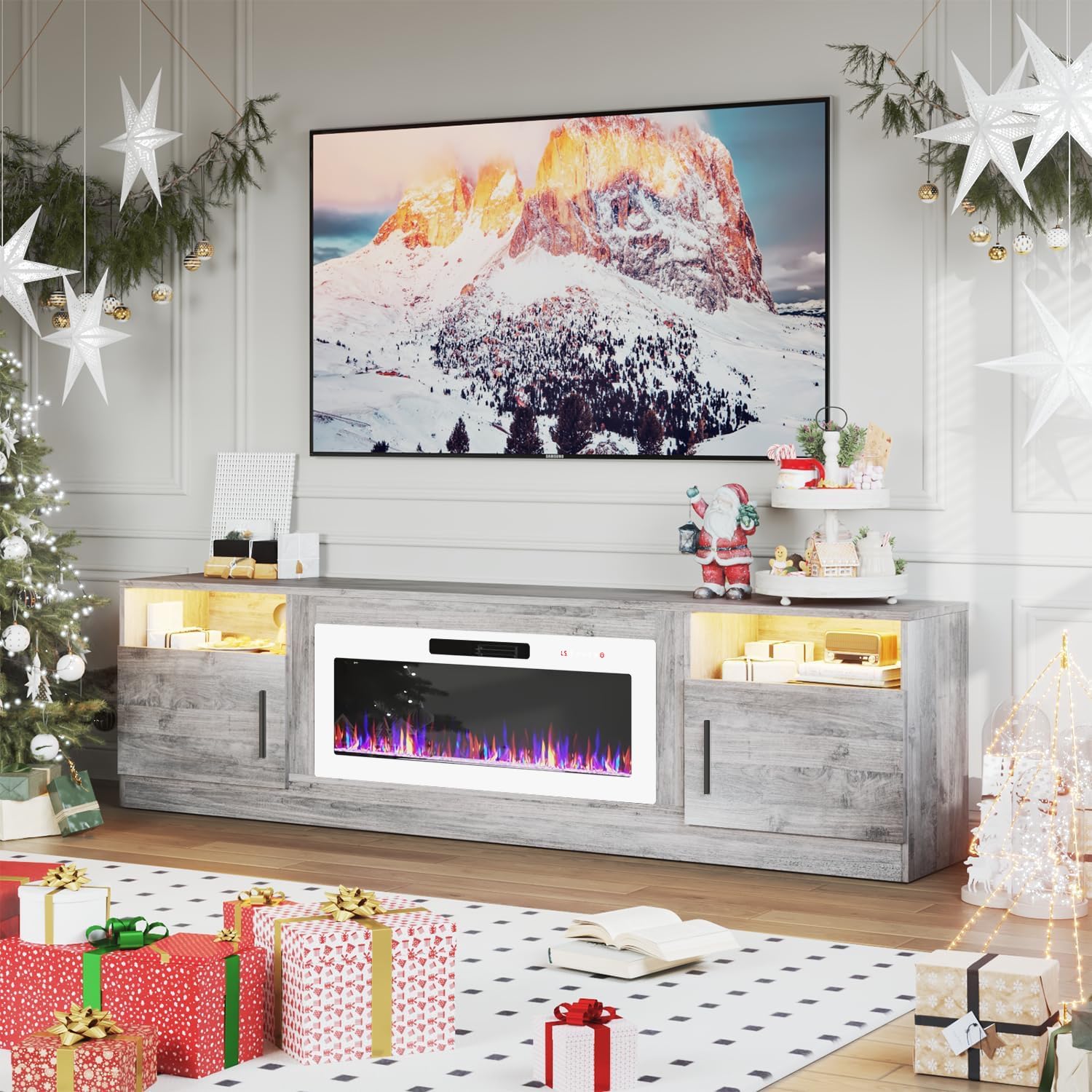 PRETZI Fireplace TV Stand with 36" Fireplace Up to 80" TVs for Living Room