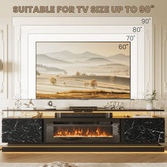 Nordivale 70" Fireplace TV Stand, Modern Entertainment Center for TVs Up to 80”, TV Console with Storage Cabinets, Media Console for Living Room, Black TV Stand and Black Fireplace