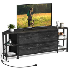 EXOTICA Corner TV Stand for 55" TV with Drawer & Power Outlet, Brown