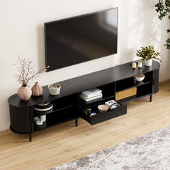 DHH 86.6" Fluted TV Stand with Power Outlet for TVs up to 90", TV Console with Adjustable Shelves and Sliding Door,Mid Century Modern Entertainment Center for Living Room,Bedroom (Walnut)