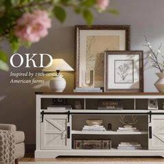 OKD 70" Farmhouse TV Stand for TVs up to 80", Antique White