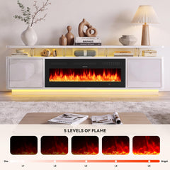 OneBlis 70" Fireplace TV Stand with Double LED Lights for TVs UP to 80", Electric Fireplace Entertainment Center with Storage Cabinets, TV Console for Living Room, Office, Black1