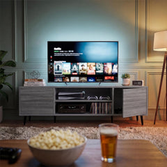 YESHOMY Mid-Century Modern TV Stand, 58 Inch, Light Grey