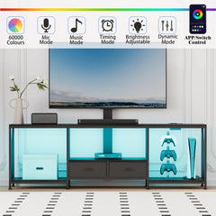NinPeen 63" W TV Stand with Mount,LED & Charging Station for 55,65,75" TV