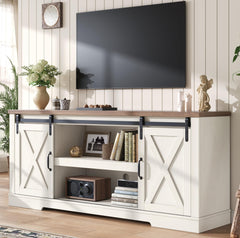 AMERLIFE 66" TV Stand for Living Room, Entertainment Center, Brown