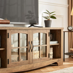 LINSY HOME Farmhouse TV Stand for 65 Inch TV, Wood Entertainment Center with Glass Door Storage Cabinet & Adjustable Shelves, Large Sturdy TV Console Table for Living Room Bedroom