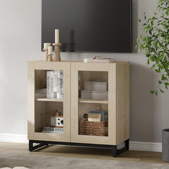 WAMPAT Modern TV Stand with Glass Doors for 80-120 inch TVs, 4 in 1 Entertainment Center Console with 4 Drawers and Metal Base for Living Room, Bedroom, Brown