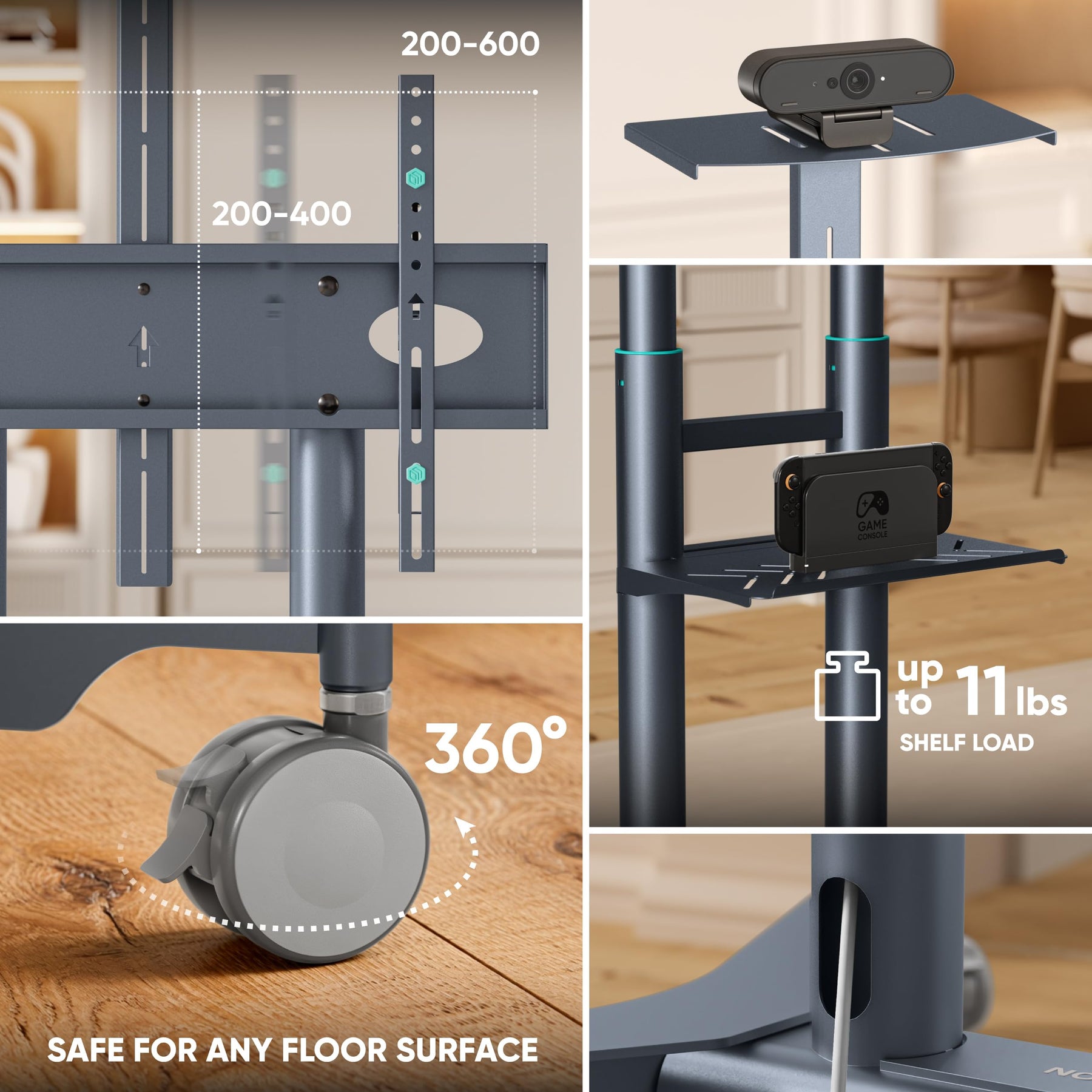 ONKRON Mobile TV Stand 32-75", up to 110 lbs, max VESA 600x400, Graphite
