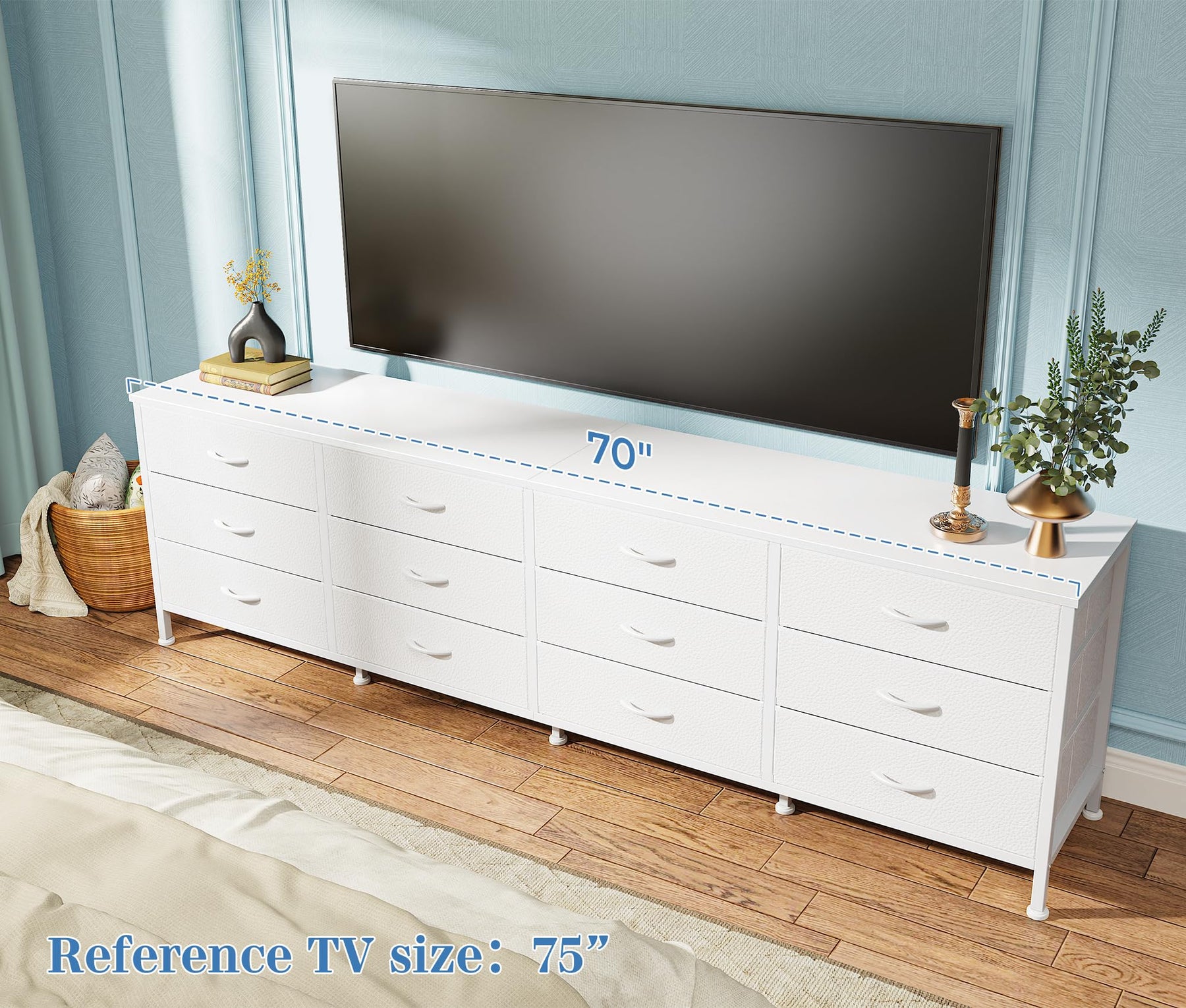 Huuger 70 Inch Dresser for Bedroom, TV Stand for 65, 75, 80 Inch TV, 12 Fabric Drawer Long Dresser, Large Entertainment Center for Bedroom, Wide Chest of Drawer with Storage, Rustic Brown