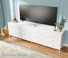 Huuger 70 Inch Dresser for Bedroom, TV Stand for 65, 75, 80 Inch TV, 12 Fabric Drawer Long Dresser, Large Entertainment Center for Bedroom, Wide Chest of Drawer with Storage, Rustic Brown