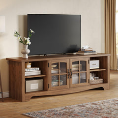 LINSY HOME Farmhouse TV Stand for 65 Inch TV, Wood Entertainment Center with Glass Door Storage Cabinet & Adjustable Shelves, Large Sturdy TV Console Table for Living Room Bedroom