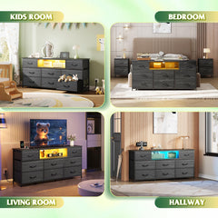 WLIVE LED Dresser TV Stand for 75 Inch TV, 12 Drawers, Black