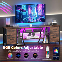 ZHNSYDN LED TV Stand for 65, 70, 80 Inch TV,71 Inch Industrial Entertainment Center with Power Outlets,Media Console Table with Open Storage Shelves & Fabric Drawers for Living Room Bedroom,Greige