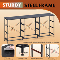 WLIVE Dresser TV Stand for 75 Inch TV, 9 Drawer Dresser for Bedroom, Black