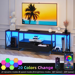 GYIIYUO TV Stand with Fabric Drawer - Entertainment Center and Industrial TV Console Table with Open Storage Shelves for Living Room, Bedroom - 55.1" Rustic Brown
