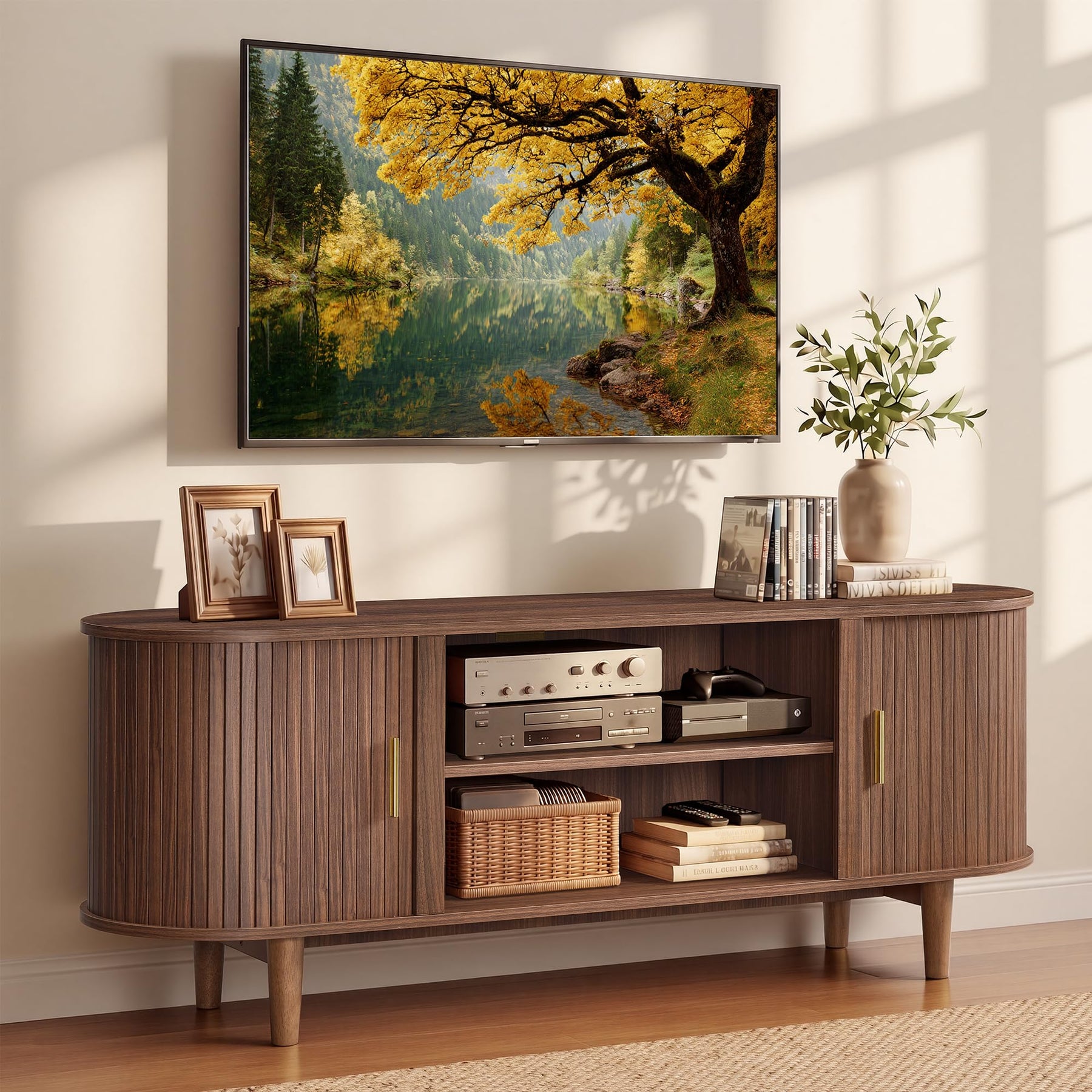 VASAGLE 58 Inch TV Stand, Mid Century Entertainment Center with Storage