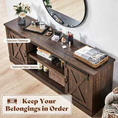 AMERLIFE 66" TV Stand for Living Room, Entertainment Center, Brown