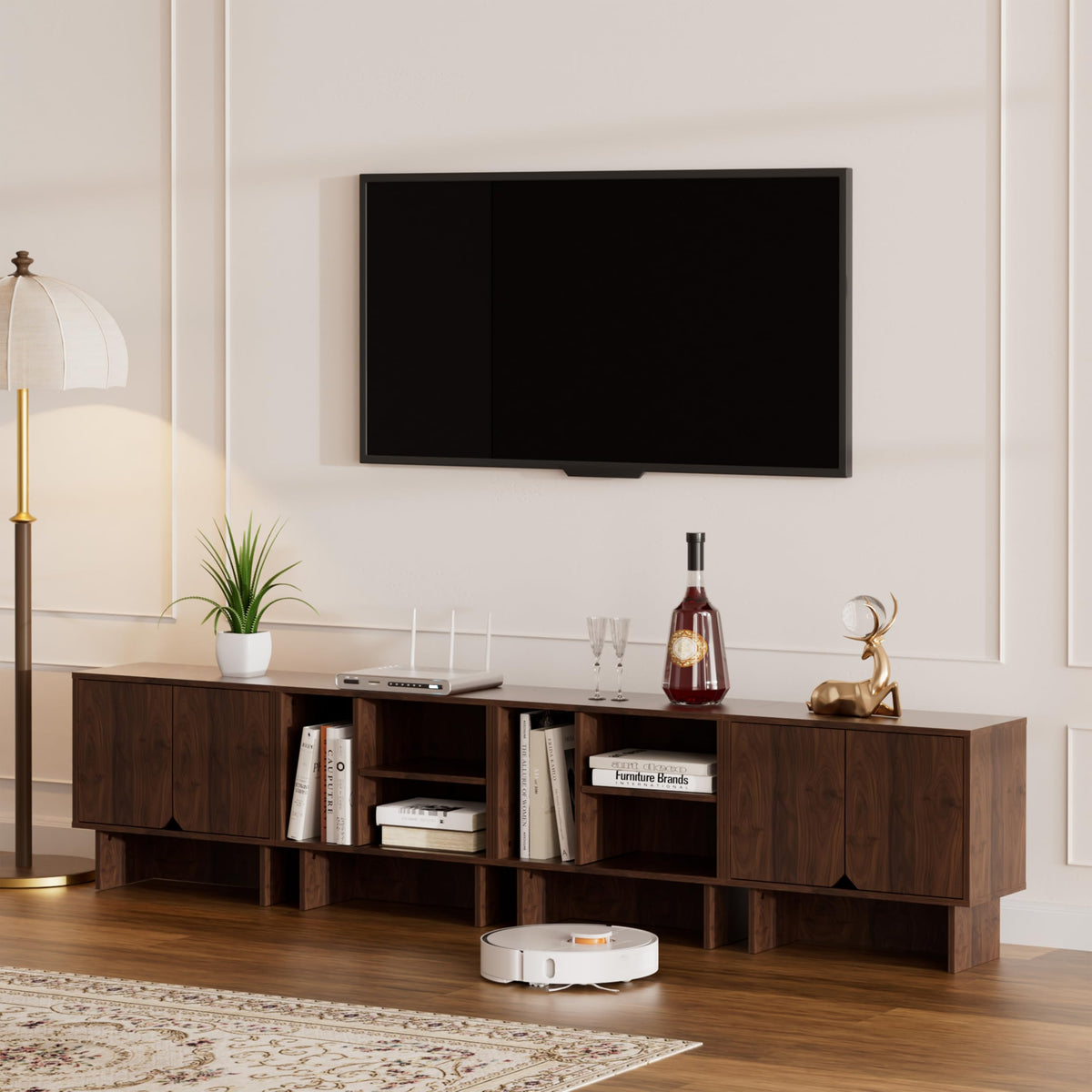Modular TV Stand for Up to 100 Inch TV, Walnut Entertainment Center