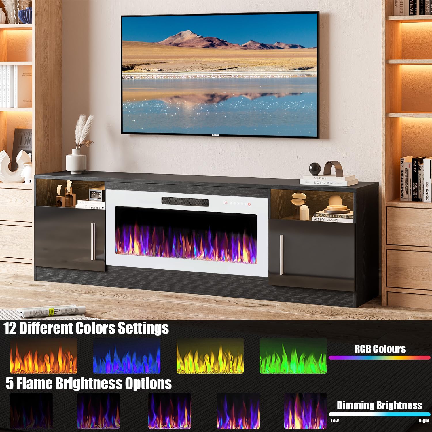 VITESSE 70”Fireplace TV Stand,Modern Entertainment Center Heating Fireplace