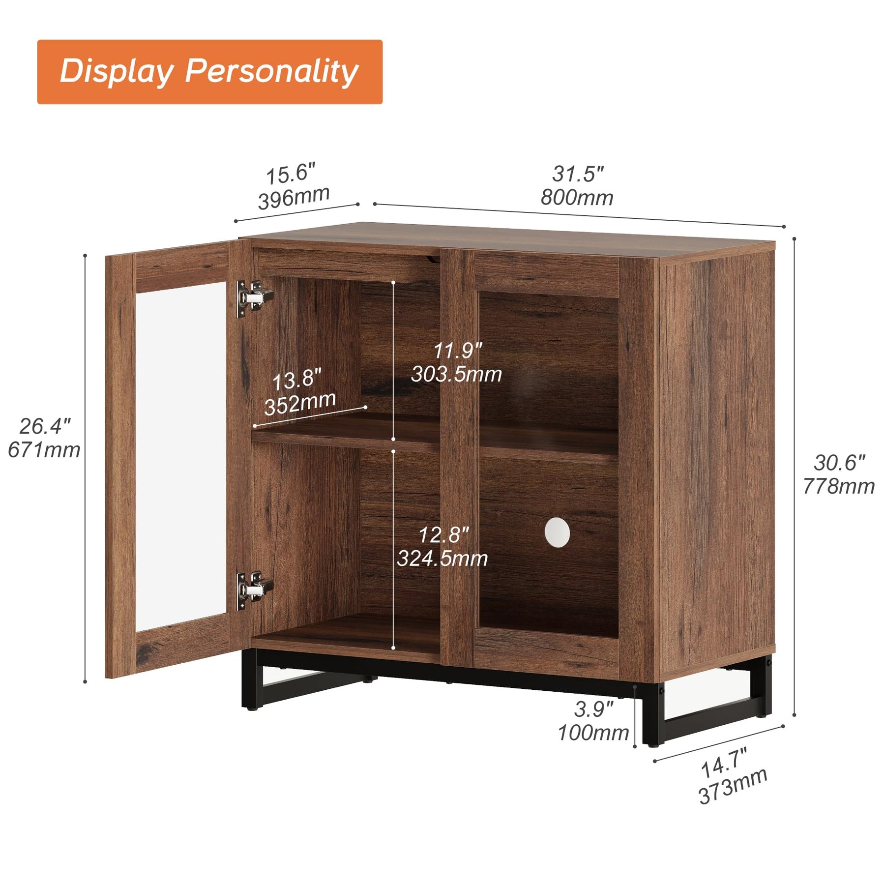 WAMPAT Modern TV Stand with Glass Doors for 80-120 inch TVs, 4 in 1 Entertainment Center Console with 4 Drawers and Metal Base for Living Room, Bedroom, Brown