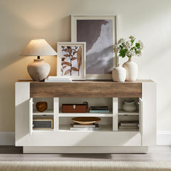 OKD 70" TV Stand for 80" TV, Thick Block Media Console, Antique White