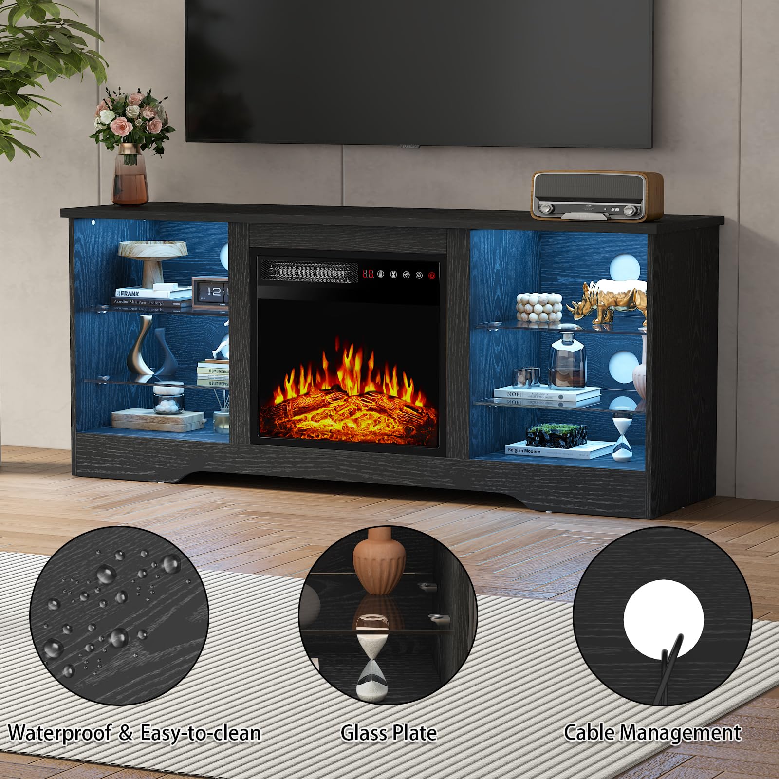 PRETZI Fireplace TV Stand with 36" Fireplace Up to 80" TVs for Living Room