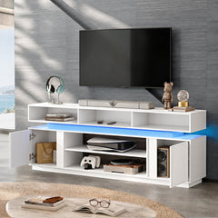 WLIVE Modern TV Stand for 75 Inch TV, 2 Tier Entertainment Center with RGB LED Lights & Storage Cabinets, Media TV Console Gaming Television Stands for Living Room, Bedroom, Black