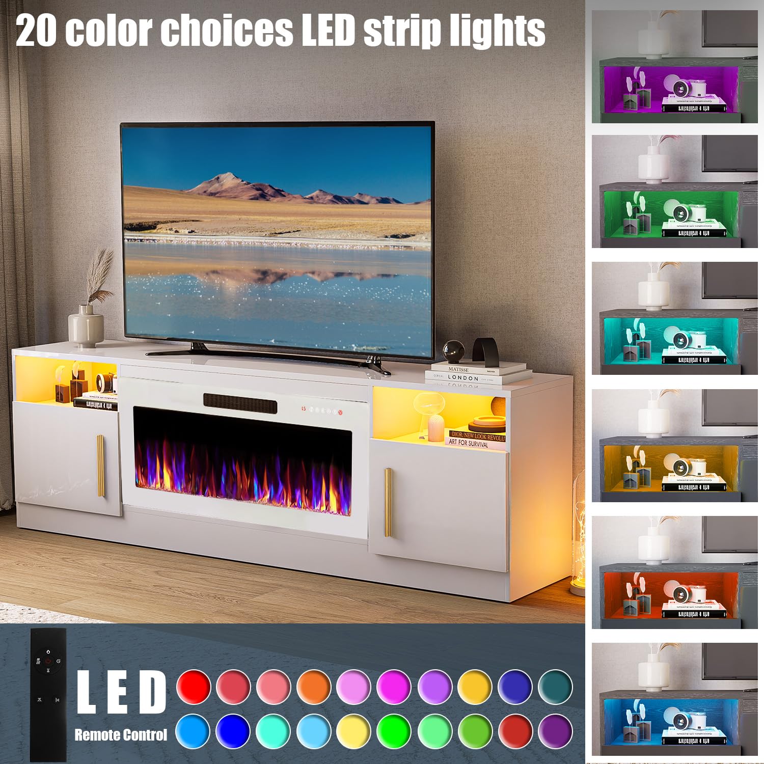 VITESSE 70”Fireplace TV Stand,Modern Entertainment Center Heating Fireplace