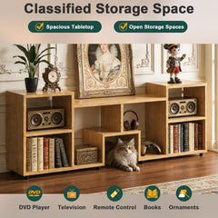ACOHOOK Walnut 60" Mid-Century TV Stand with Storage Open Shelf