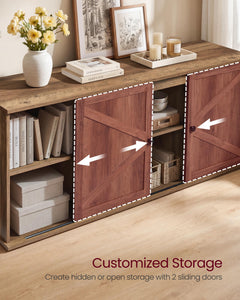 VASAGLE Farmhouse TV Stand for TVs up to 65 Inches, Entertainment Center with Storage Cabinets and Sliding Barn Doors, Media Console Table for Living Room, Honey Brown ULTV535K101