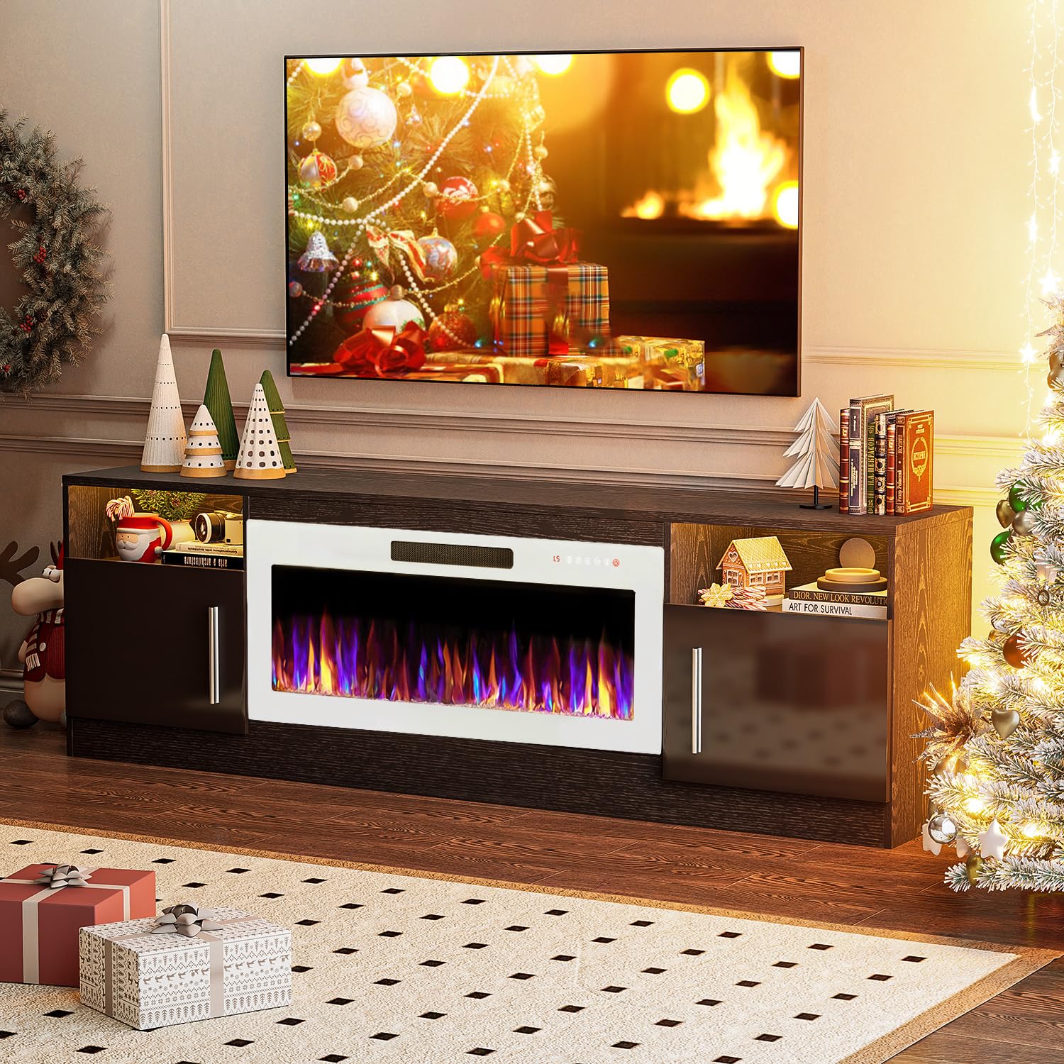 VITESSE 70”Fireplace TV Stand,Modern Entertainment Center Heating Fireplace