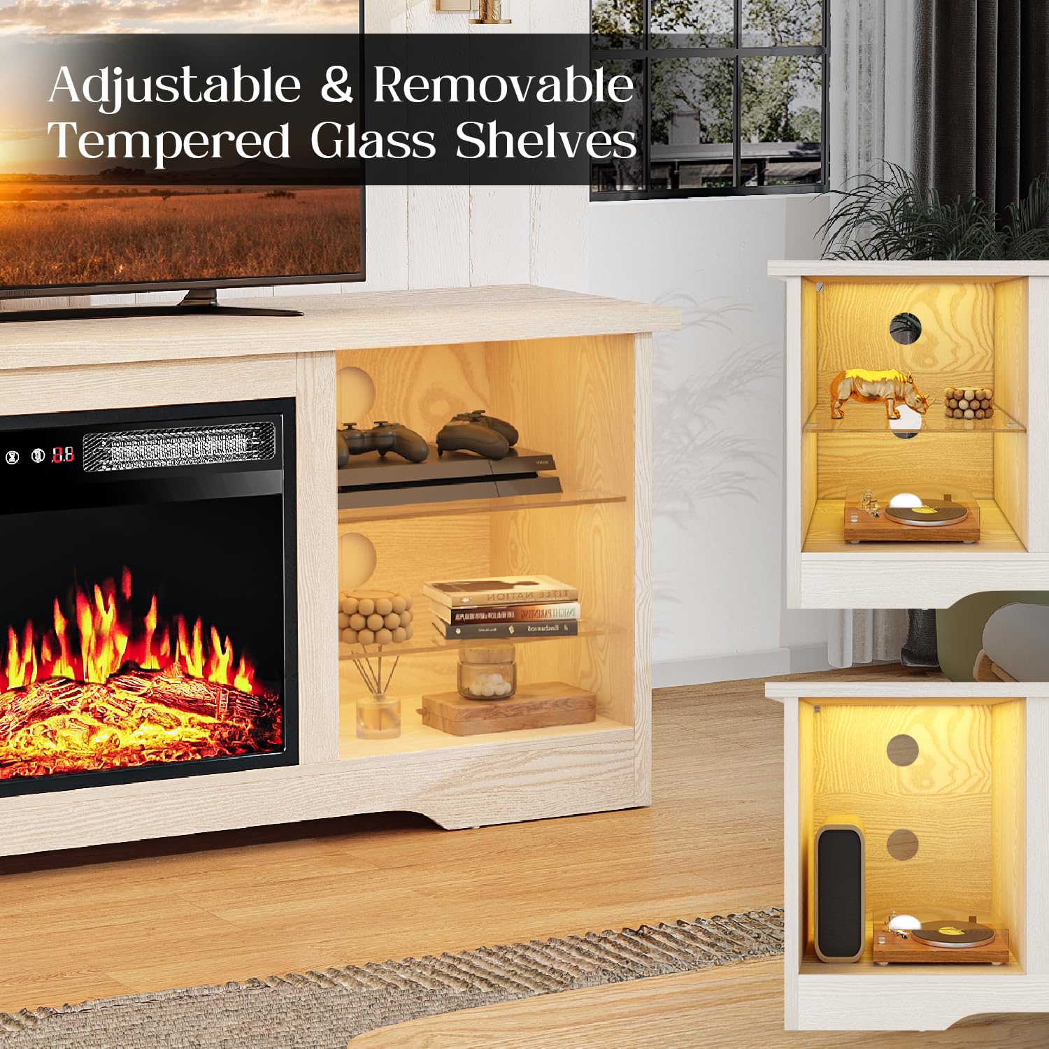 VITESSE 70”Fireplace TV Stand,Modern Entertainment Center Heating Fireplace