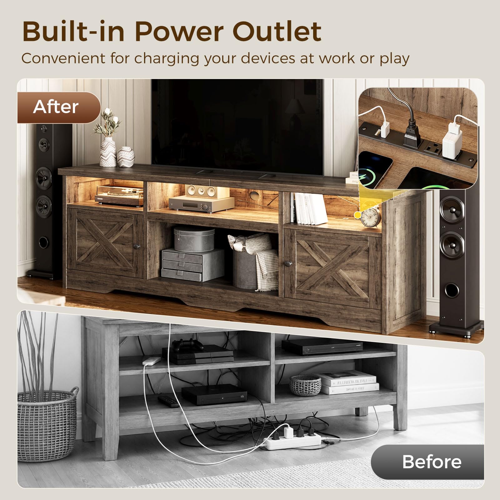 Casaottima TV Stand for 65 Inch TV, Entertainment Center, White