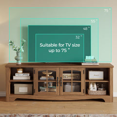 LINSY HOME Farmhouse TV Stand for 65 Inch TV, Wood Entertainment Center with Glass Door Storage Cabinet & Adjustable Shelves, Large Sturdy TV Console Table for Living Room Bedroom
