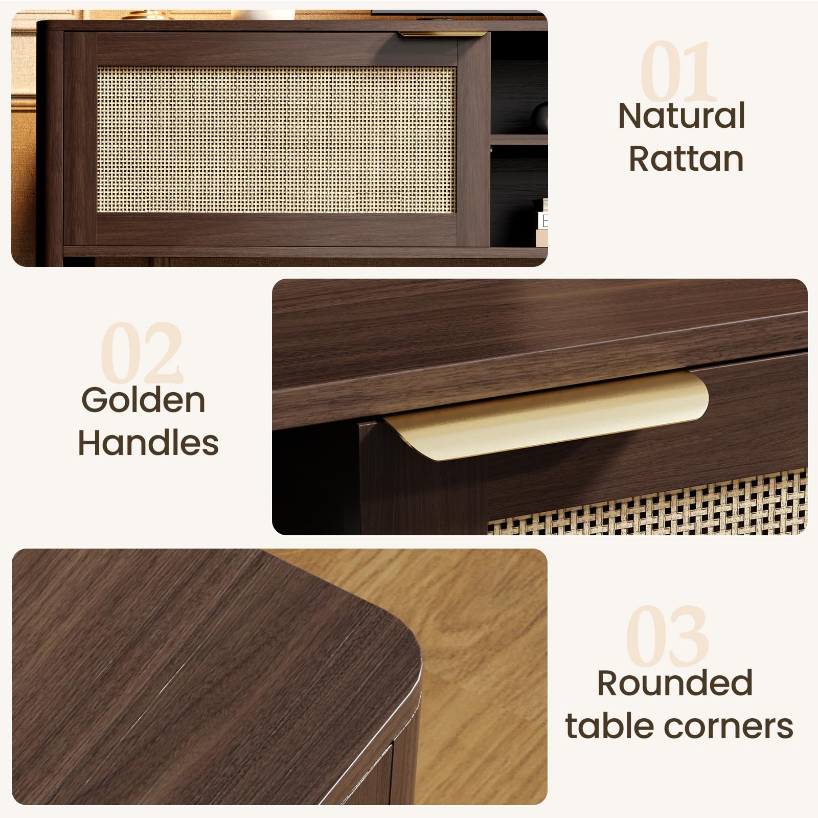 IKALIFE Rattan TV Stand for Living Room Walnut 58"