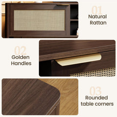 IKALIFE Rattan TV Stand for Living Room Walnut 58"