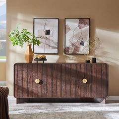 IFGET 70" Modern TV Stand with Storage, Wood Curved TV Console, Natural Oak