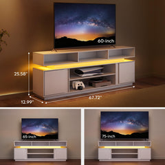 WLIVE Modern TV Stand for 75 Inch TV, 2 Tier Entertainment Center with RGB LED Lights & Storage Cabinets, Media TV Console Gaming Television Stands for Living Room, Bedroom, Black