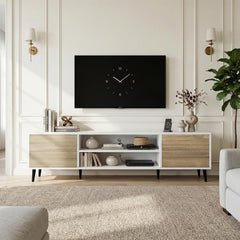 YESHOMY Mid-Century Modern TV Stand, 58 Inch, Light Grey