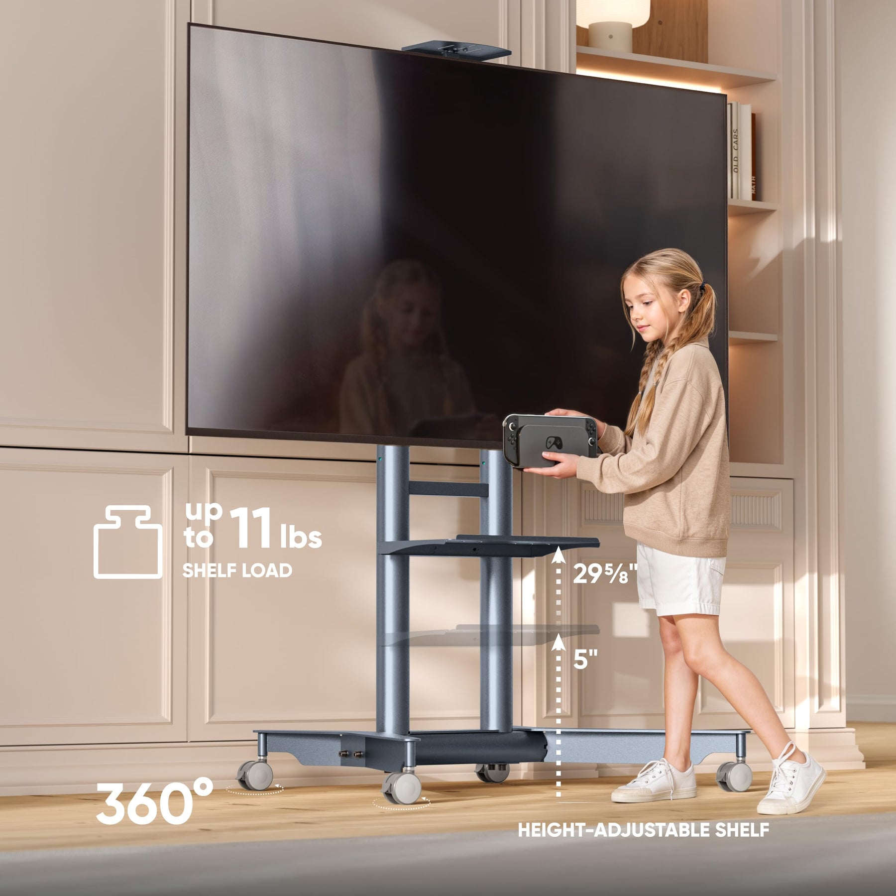 ONKRON Mobile TV Stand 32-75", up to 110 lbs, max VESA 600x400, Graphite