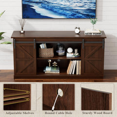 YESHOMY 58" Farmhouse TV Stand for TVs up to 65", Sliding Barn Doors, White