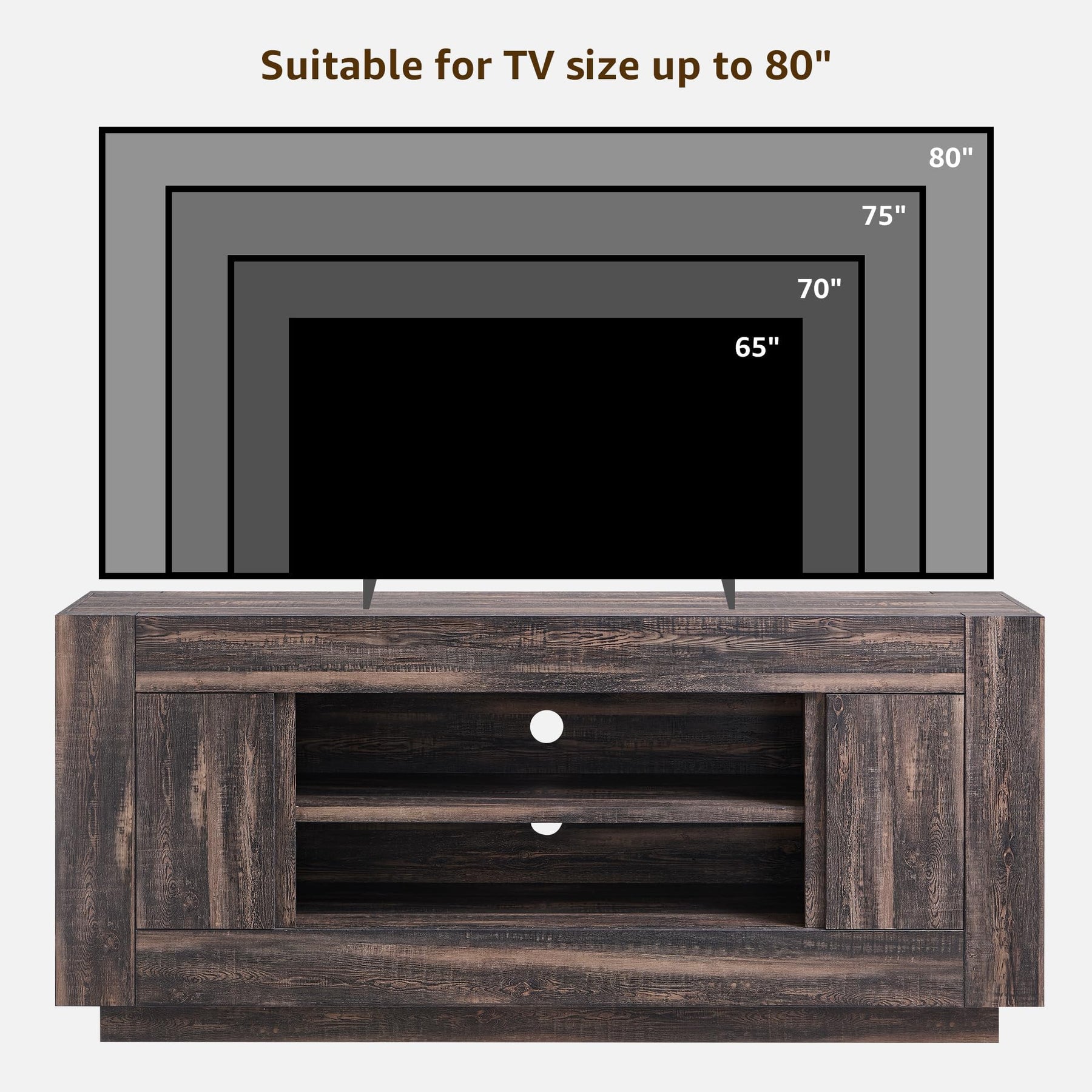 OKD 70" TV Stand for 80" TV, Thick Block Media Console, Antique White