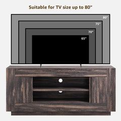 OKD 70" TV Stand for 80" TV, Thick Block Media Console, Antique White