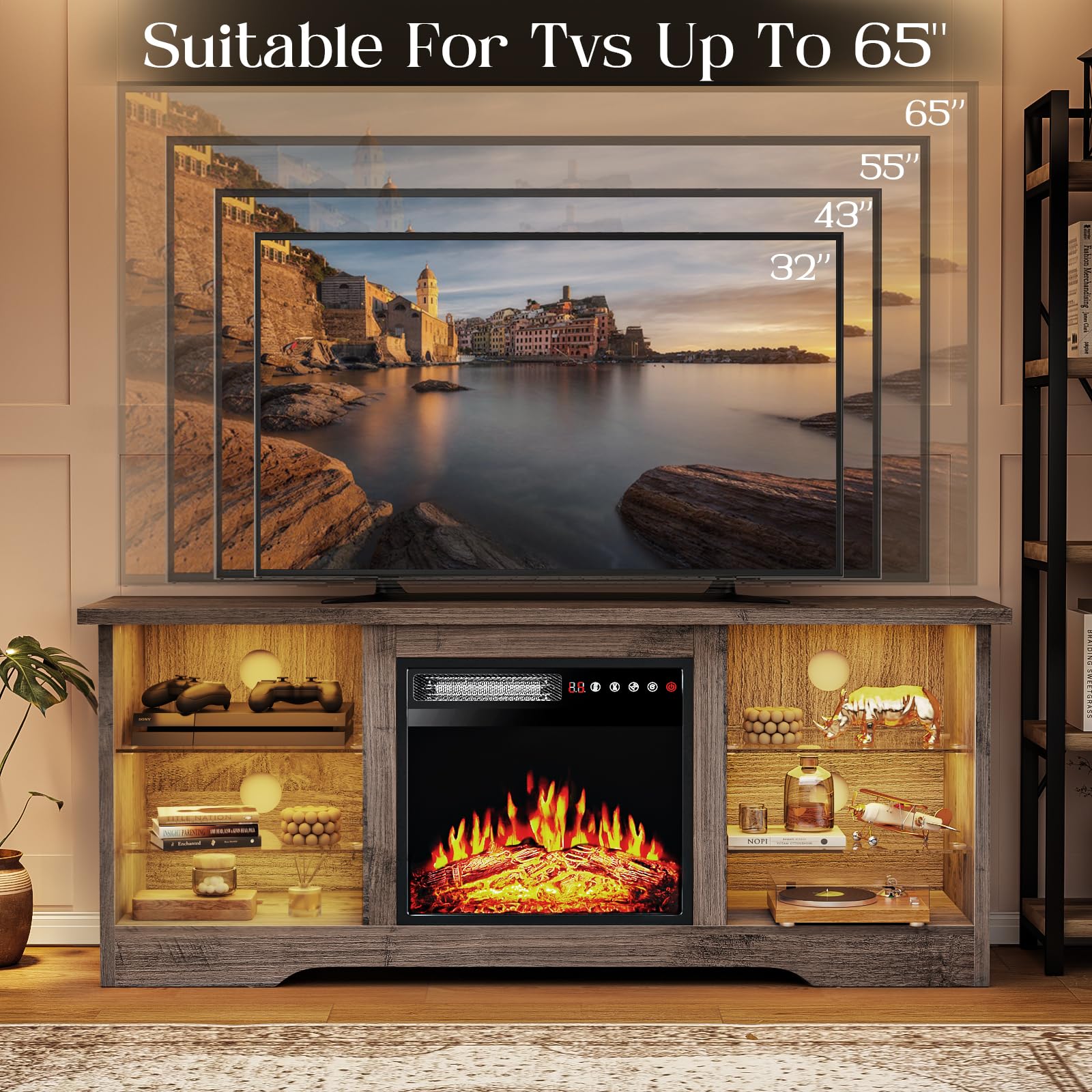 VITESSE 70”Fireplace TV Stand,Modern Entertainment Center Heating Fireplace