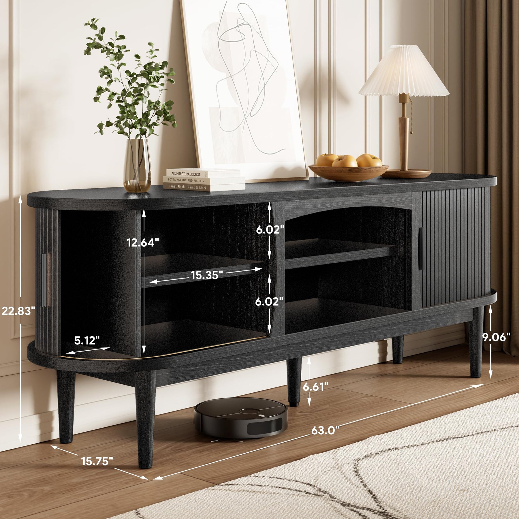 Decofy Mid Century TV Stand for TVs up to 80 Inches, Entertainment Center with Storage, Power Outlet, Fluted Sliding Doors & Adjustable Shelves, Modern Media TV Console Table for Living Room (Walnut)