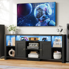 LIKIMIO 70" TV Stand for TVs up to 80", LED Entertainment Center, Black