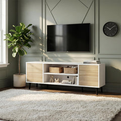 YESHOMY Mid-Century Modern TV Stand, 58 Inch, Light Grey